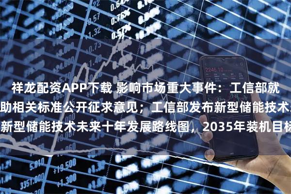 祥龙配资APP下载 影响市场重大事件:工信部就智能网联汽车组合驾驶辅助相关标准公开征求意见;工信部发布新型储能技术未来十年发展路线图,2035年装机目标超3亿千瓦