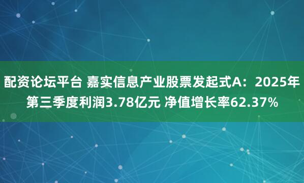 配资论坛平台 嘉实信息产业股票发起式A：2025年第三季度利润3.78亿元 净值增长率62.37%